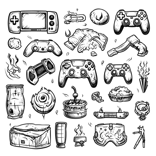 Hand drawn game streamer concept elements vector