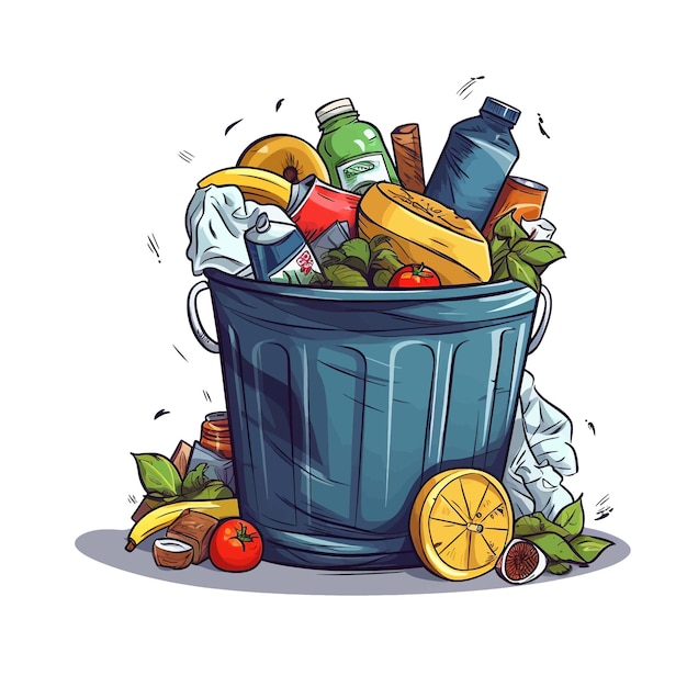 Vettore disegnato a mano garbage cartoon vector illustration clipart sfondo bianco