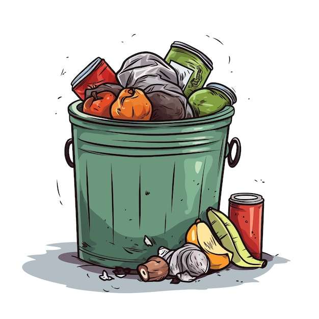 Vector hand drawn garbage cartoon vector illustration clipart white background