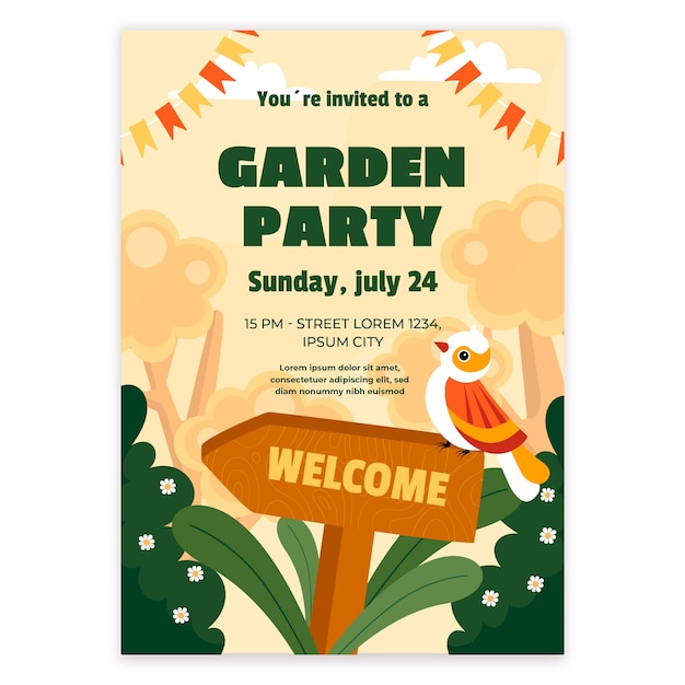 Vector hand drawn garden party invitation