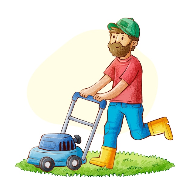 girl mowing lawn clipart free