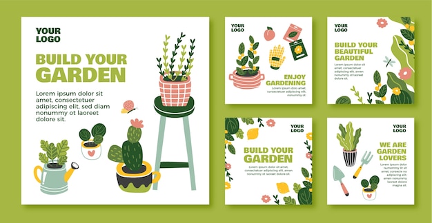 Vector hand drawn gardening design template