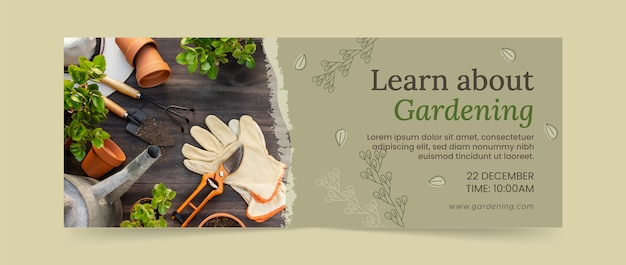 Vector hand drawn gardening hobby facebook cover