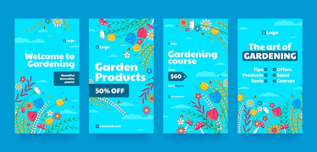 Vector hand drawn gardening hobby instagram stories