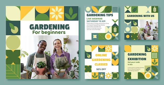 Hand drawn gardening instagram posts template