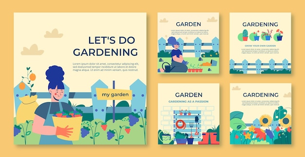 Hand drawn gardening instagram posts template