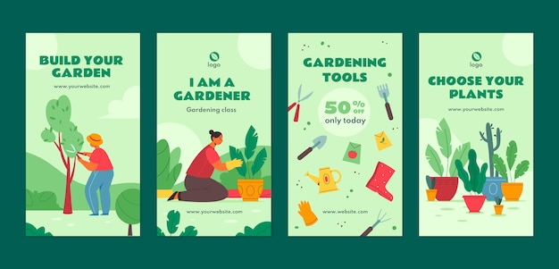 Vector hand drawn gardening instagram stories