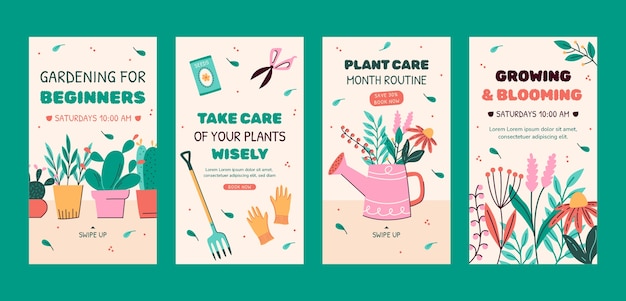 Vector hand drawn gardening instagram stories