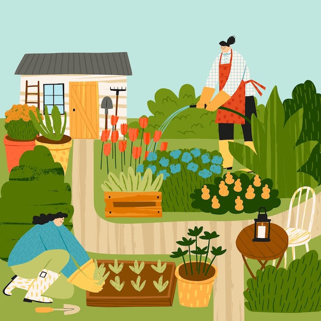 Vector hand drawn gardening template design