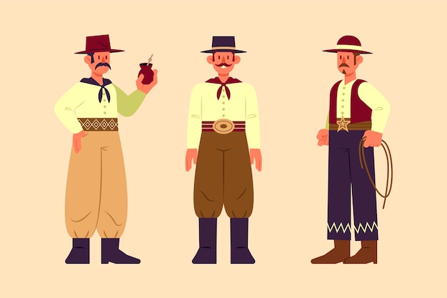 Collezione di personaggi gaucho disegnati a mano