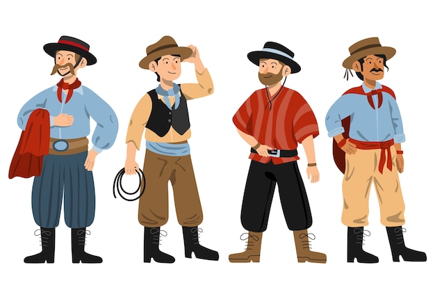 Collezione di personaggi gaucho disegnati a mano