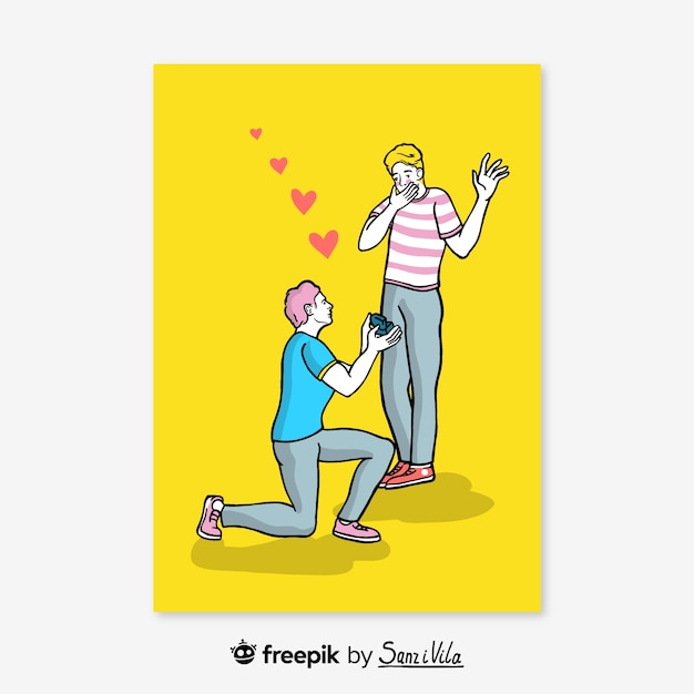 Hand drawn gay proposal illustration