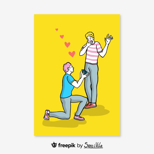 Hand drawn gay proposal illustration