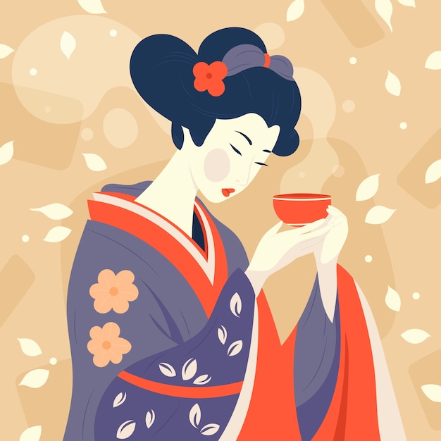 Vector hand drawn geisha illustration