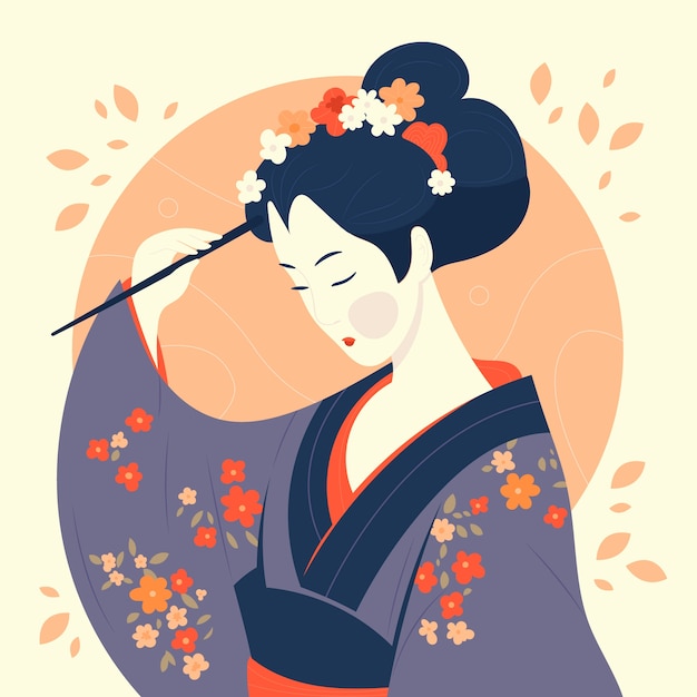 Vector hand drawn geisha illustration