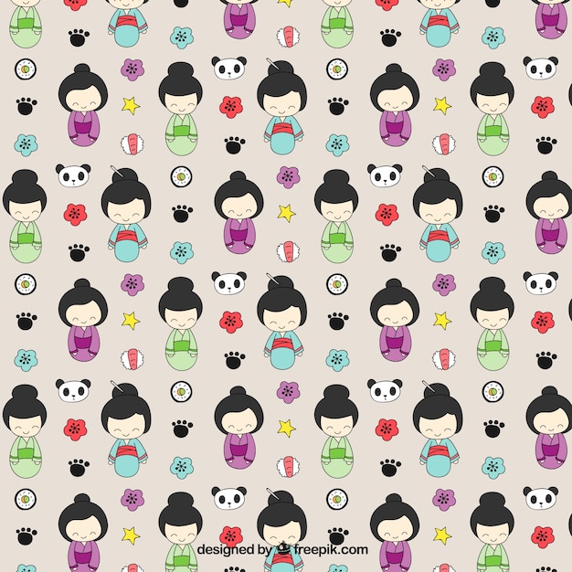 Hand drawn geishas pattern