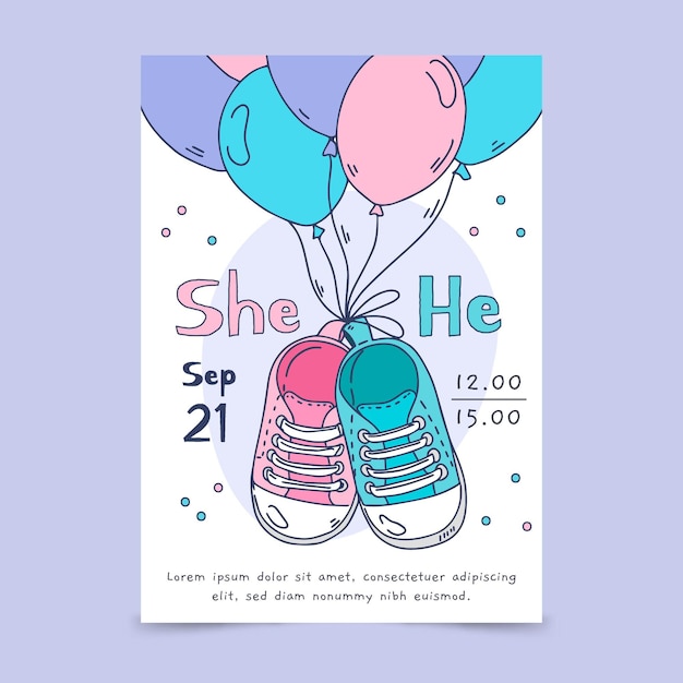 Vector hand drawn gender reveal invitation