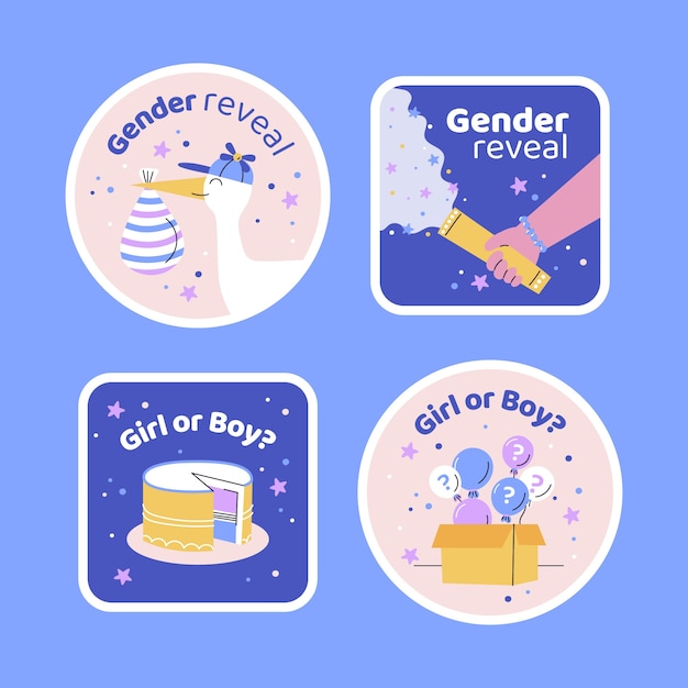 Vector hand drawn gender reveal labels