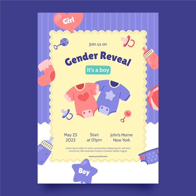 Vector hand drawn gender reveal template