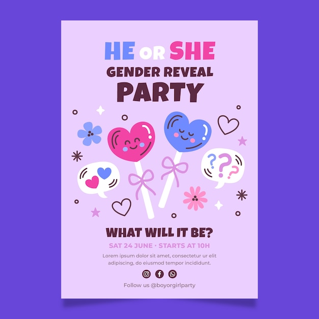 Vector hand drawn gender reveal template