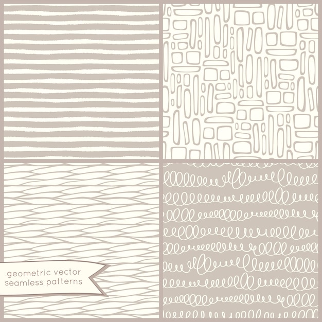 Hand drawn geometric seamless patterns set