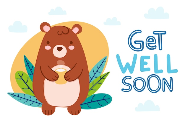 Vector hand drawn get well soon illustration with bear
