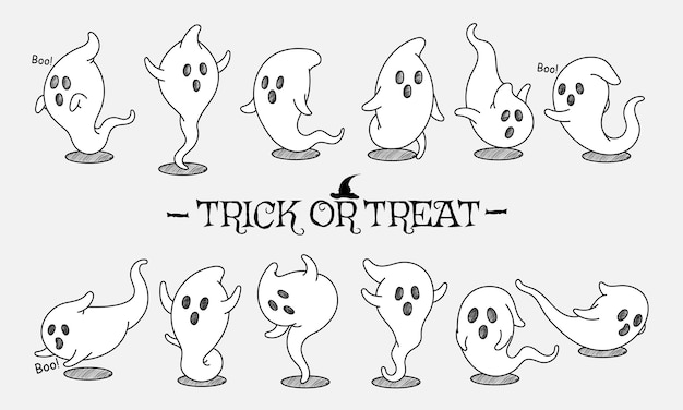 Vector hand drawn ghost collection with the concept of halloween