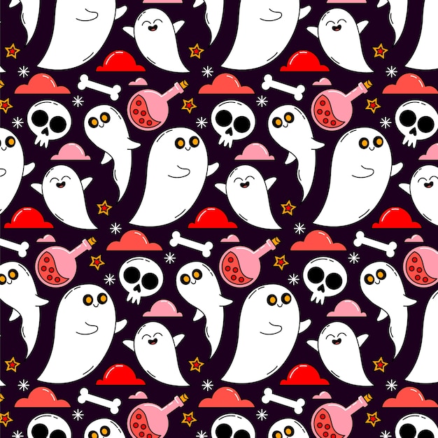 Vector hand drawn ghost pattern background