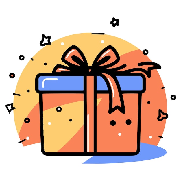 Hand Drawn gift box in doodle style