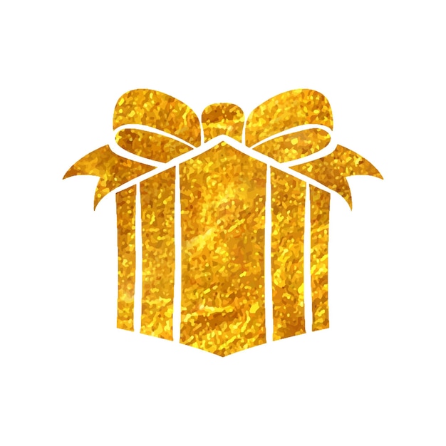 Hand drawn gift box icon in gold foil texture vector illustration