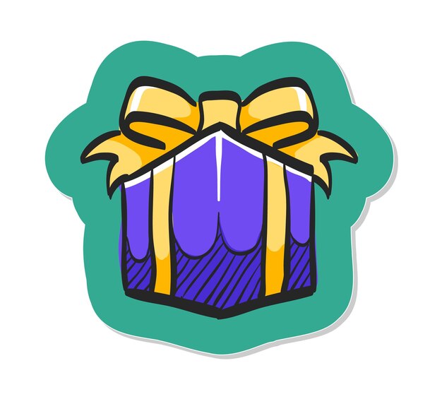 Vector hand drawn gift box icon in sticker style vector illustration