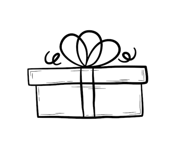 Vector hand drawn gift box with bow.holiday present, design element for party, celebration. 
vector element