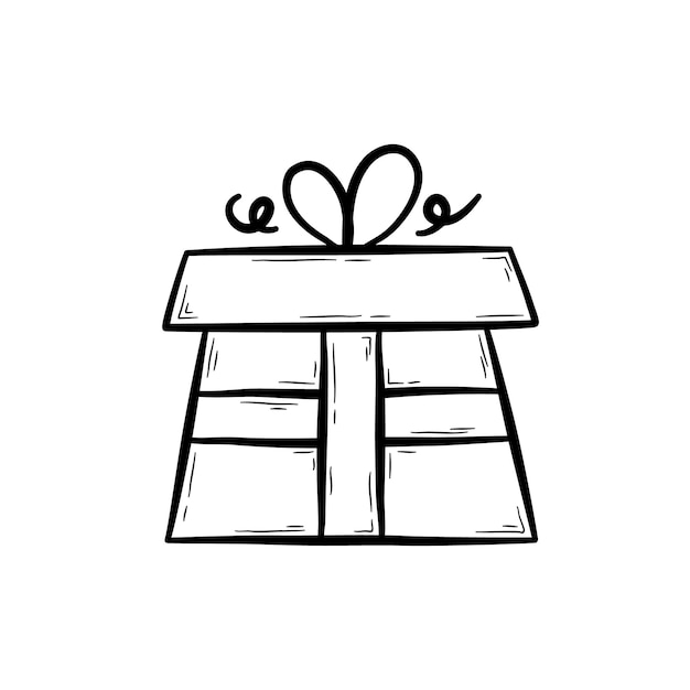 Hand drawn gift box with bow.Holiday present, design element for party, celebration. 
Vector element