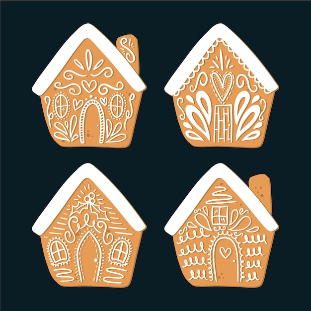 Vector hand drawn gingerbread house collection