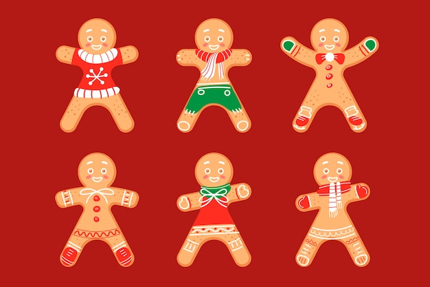 Vector hand drawn gingerbread man cookie collection