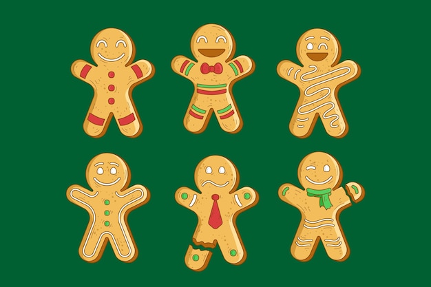 Vector hand drawn gingerbread man cookie collection