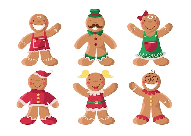 Vector hand drawn gingerbread man cookie collection