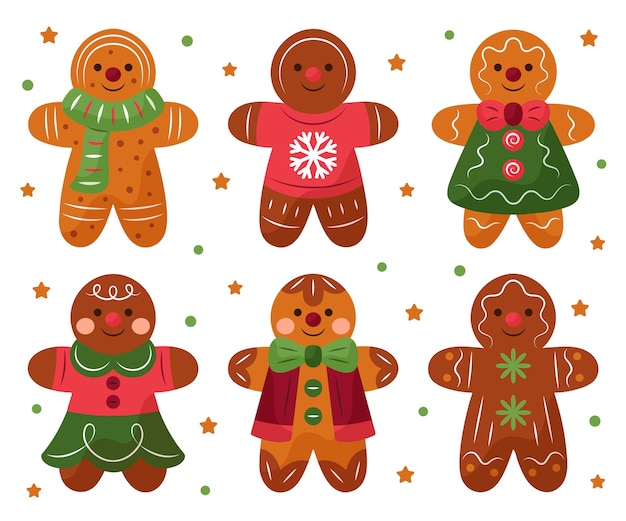 Vector hand drawn gingerbread man cookie collection