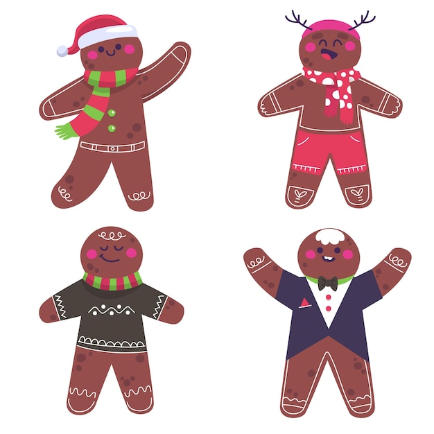 Hand drawn gingerbread man cookie collection