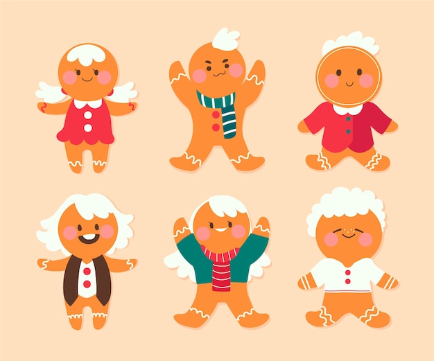 Vector hand drawn gingerbread man cookie collection