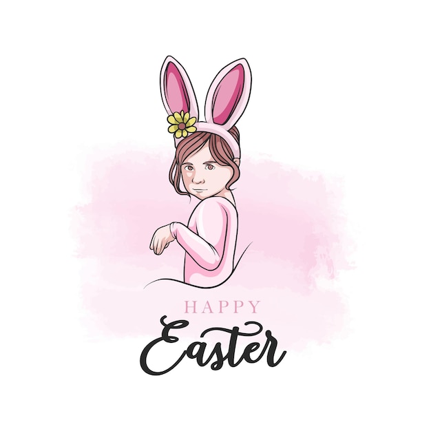 Hand drawn girl bunny costume for easter day