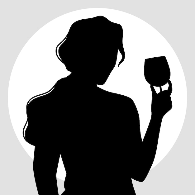 Hand drawn girl drinking wine silhouette