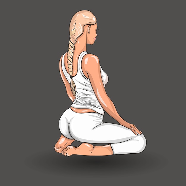 Девушка нарисованная рукой в положении йоги. векторная иллюстрация красивая женщина мультфильм в разных позах йоги.