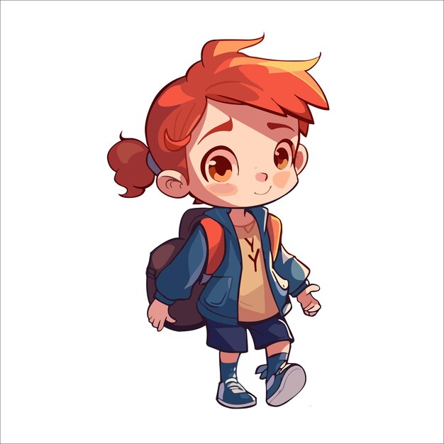 HAND DRAWN GIRL WITH BACKPACK GO TO SCHOOL EDUCATION CENTER VECTOR