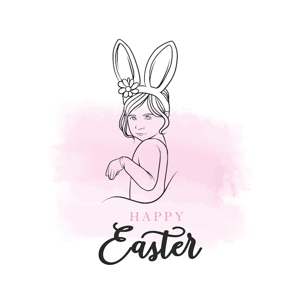 Hand drawn girls bunny costume for easter day in line art style