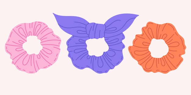 손으로 그린된 여자 머리 scrunchies 절연 만화 벡터 iconset