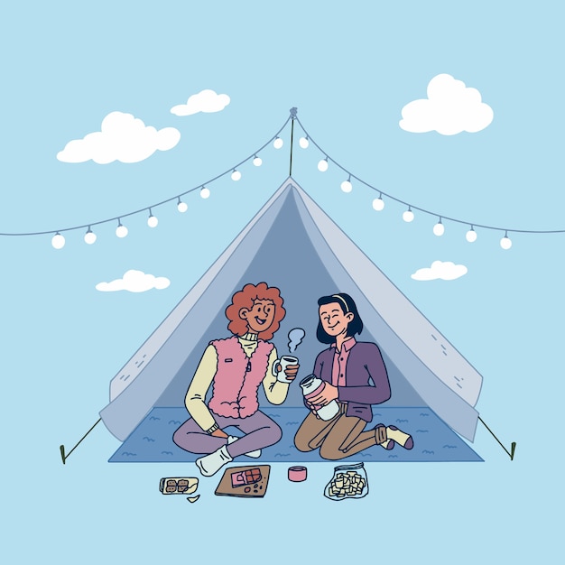 손으로 그린 글램핑 그림