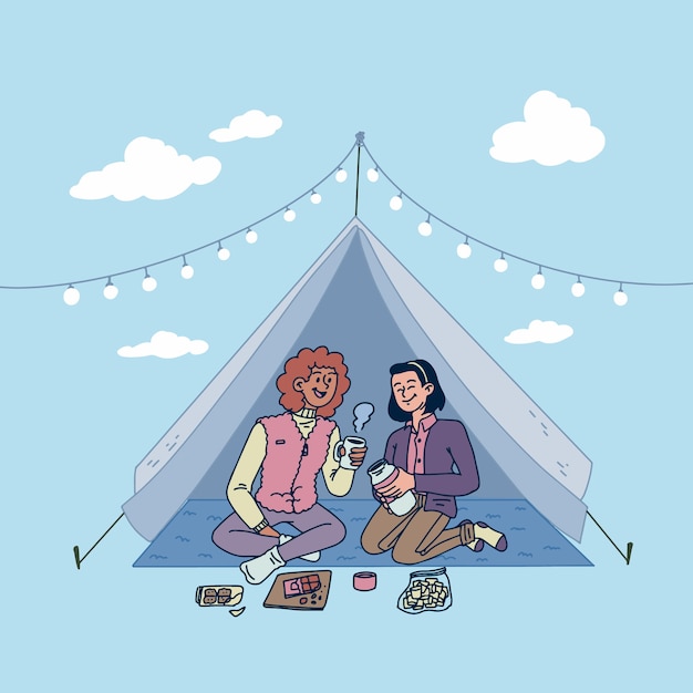 Vettore illustrazione glamping disegnata a mano