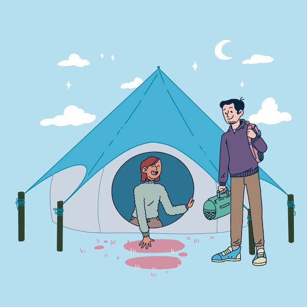 Vettore illustrazione glamping disegnata a mano