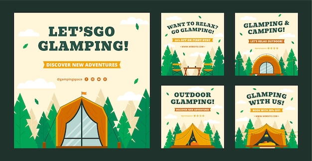 Vector hand drawn glamping instagram posts